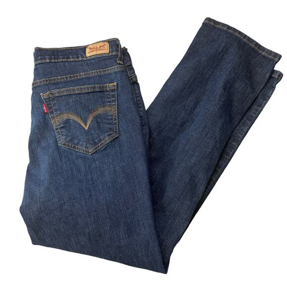 Levi's 512 Dark Wash Blue Denim Slim Tapered Fit Jeans Womens Size 16 High Rise - Picture 2 of 10